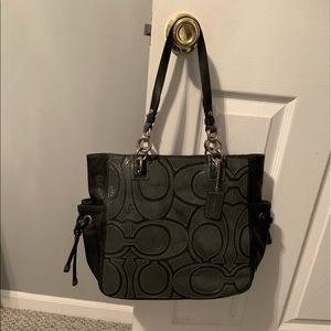 Coach black and gray leather satchel